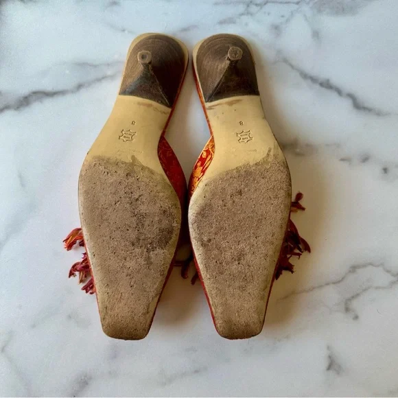 Olivia Rose Tal Silk Pom-Pom Mules Size 8 - Picture 8 of 12